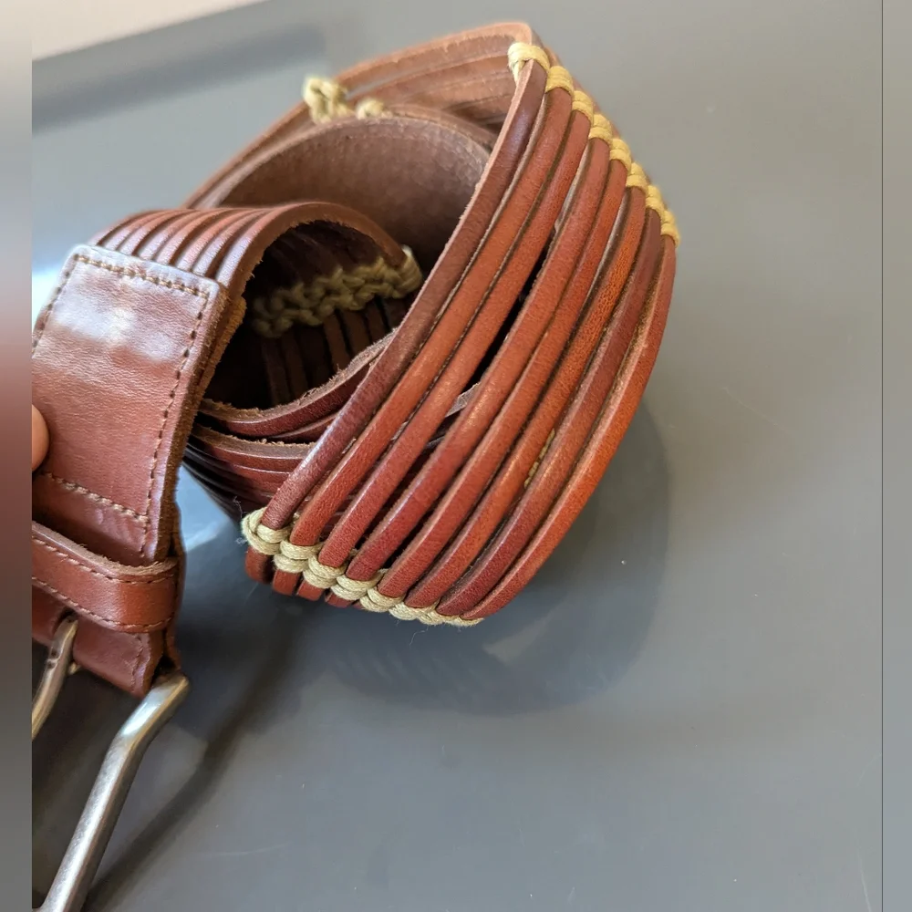 Vintage Talbots Brown Woven Leather Belt Boho Festival‎ Wide Chestnut